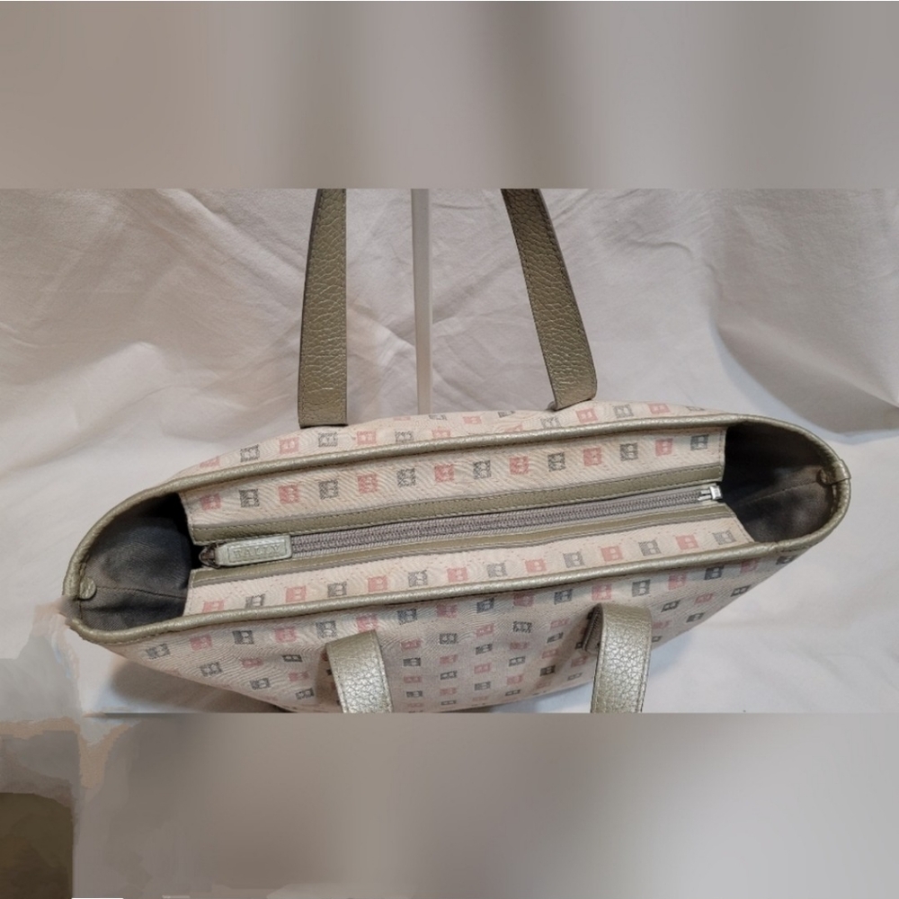 Bally Canvas & Leather Handbag B Mark Pattern Pewter & pink monogram EUC - Picture 13 of 16